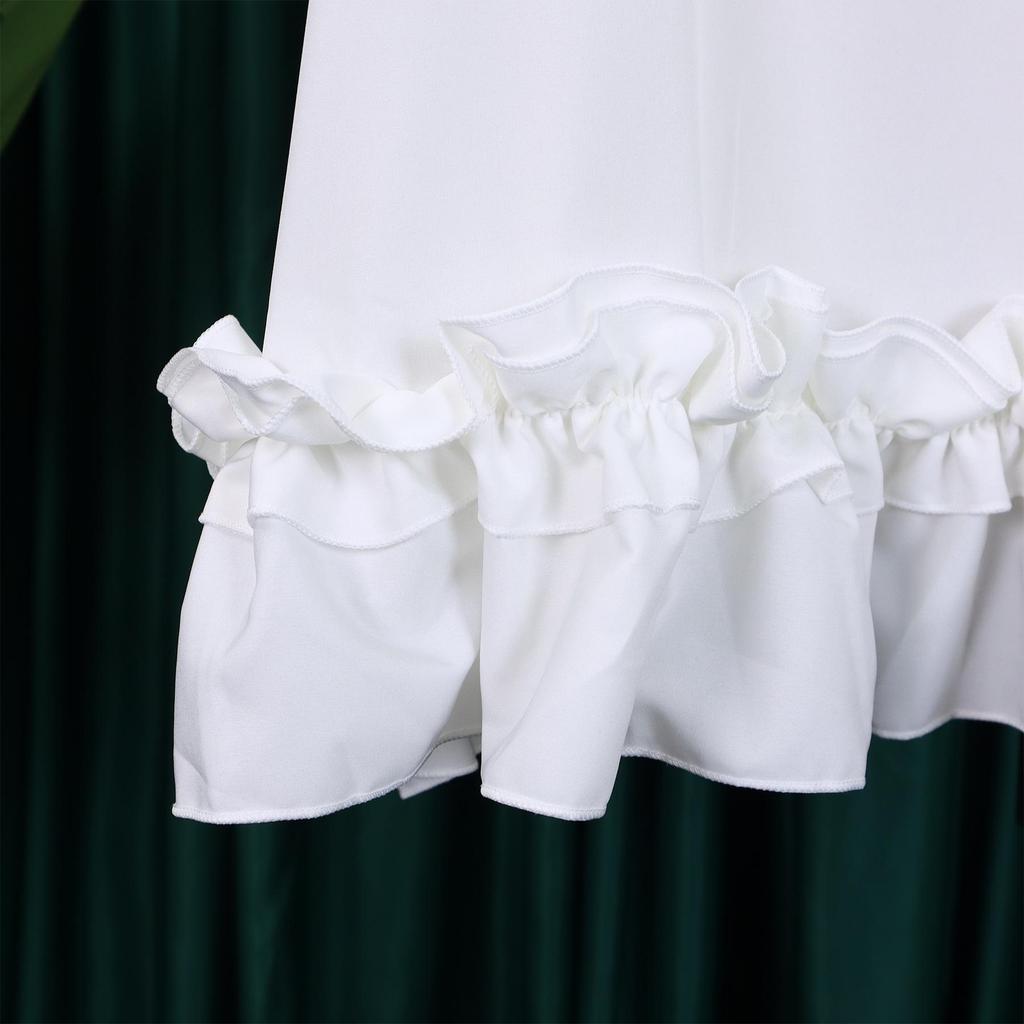 D3248 European & American Plus Size Women's Loose Casual Dress with Ruffle Sleeves and Tie