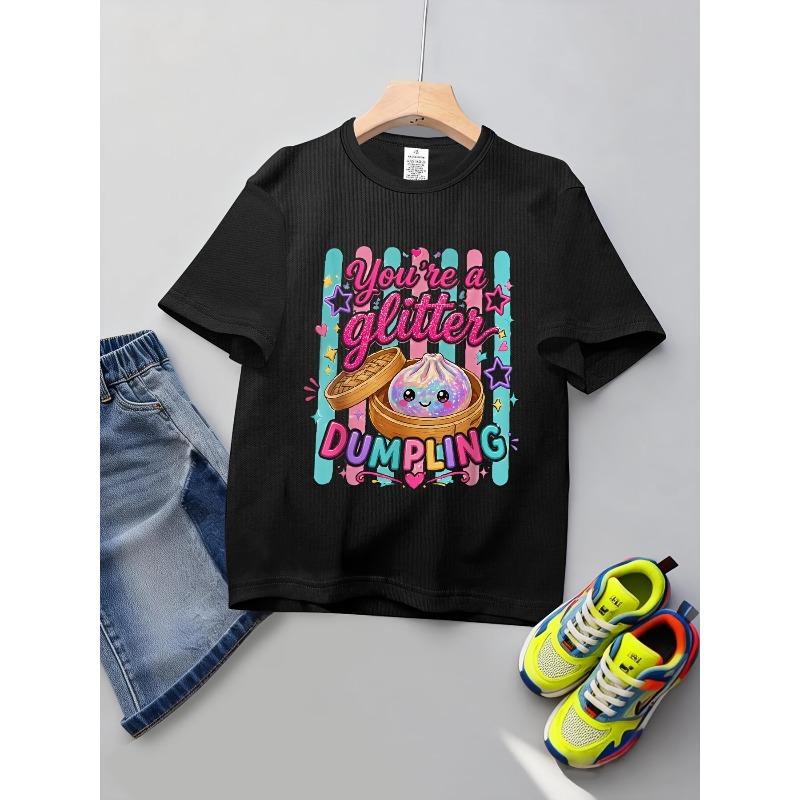 European sizes Kids Quick-Dry T-ShirtRainbow Striped Funny You're A Dumpling (2)- Suitable for Boys and Girls