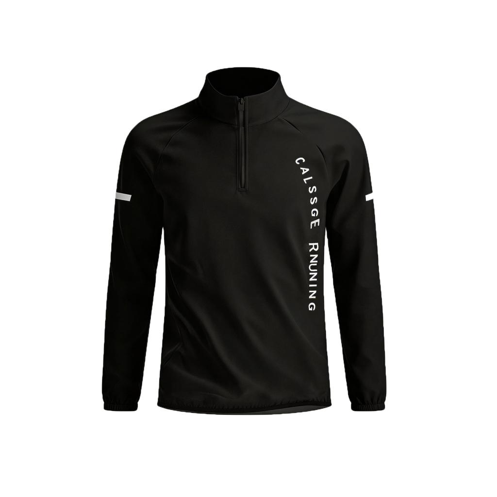Herren Langarm Viertel-Reißverschluss Pullover Leichte Sportoberteil mit vertikalem gedrucktem Buchstaben-Design für Laufen Training Fitness