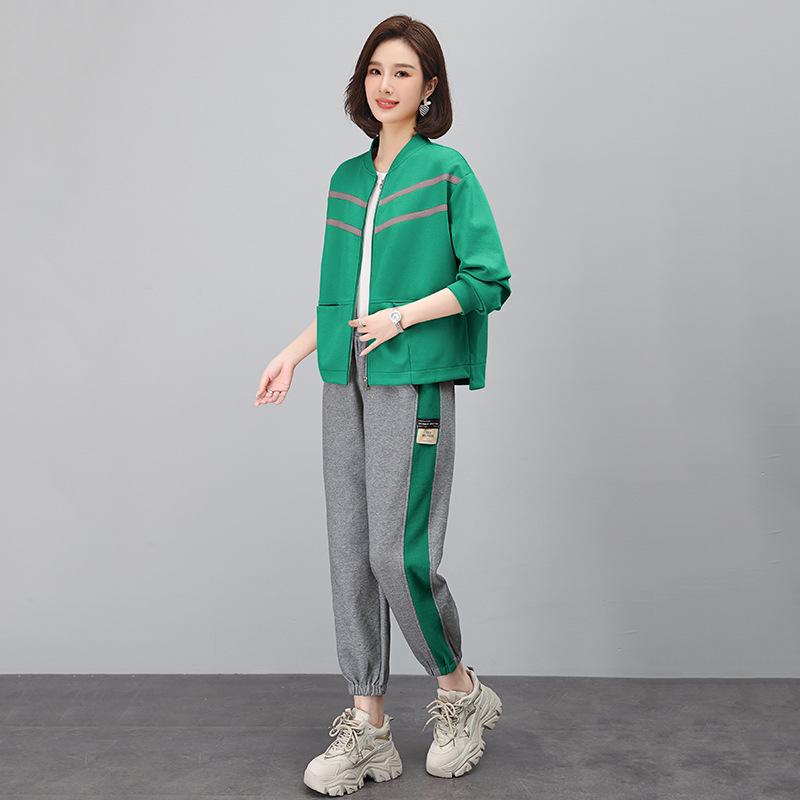 Women's 2023 Spring/Autumn Color Block Sportswear: Baseball Jacket & Jogger Set