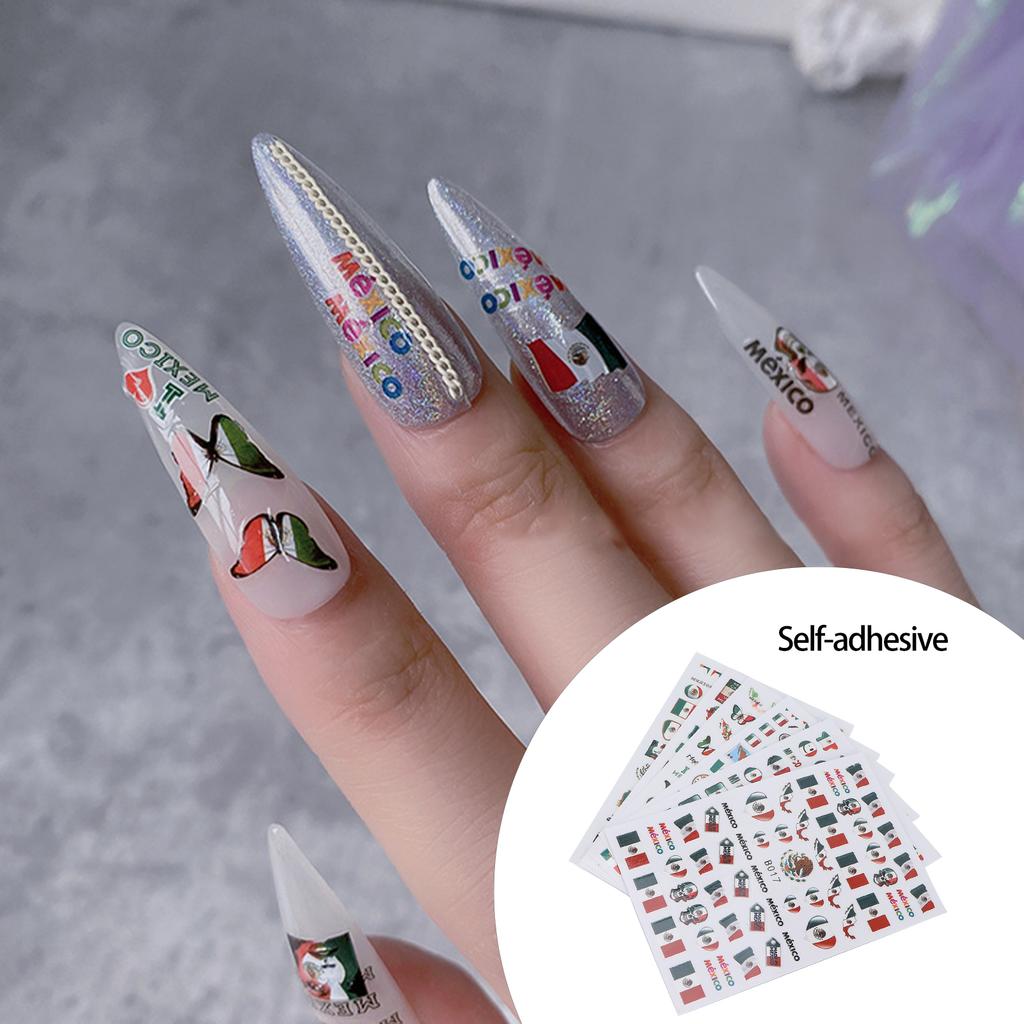 Sada 6 listů Mexická vlajka Samolepky na nehty Salon Samolepicí nálepky na nehty Dekorace