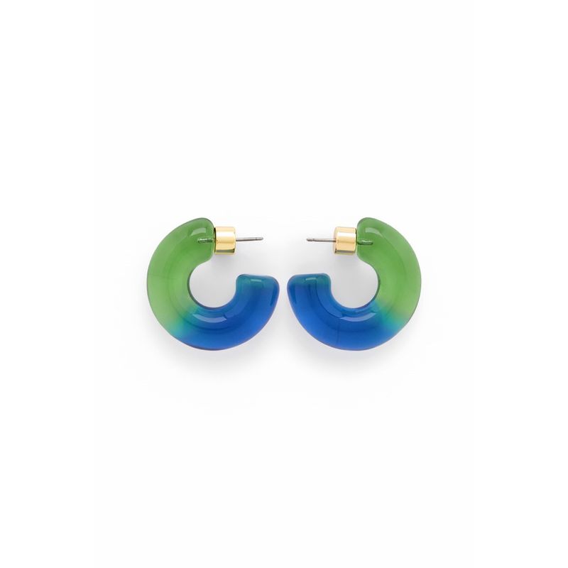 

C-Shaped Cylindrical Color-Blocked Glass Earrings in Green and Blue, with a High-End Feel, Elegant Cos Style, Versatile and Light Luxury Earrings Green/Blue Style