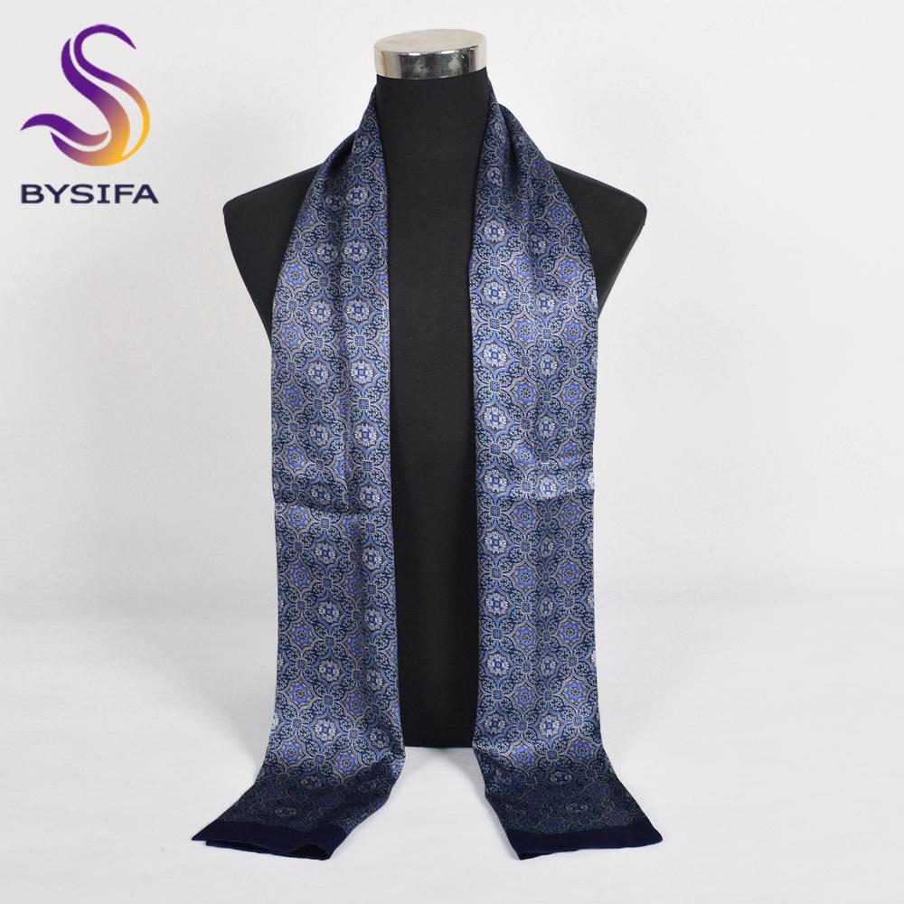 

BYSIFA|Purple Blue Silk Scarf Cravat Fashion Paisley Gentlemanly 100% Mulberry Silk Male Long Scarves Soft Long Scarf 160*26cm