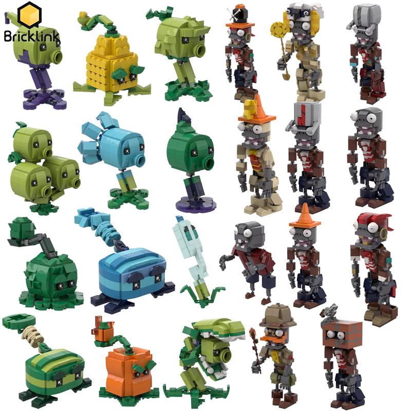 Bricklink MOC Ideen PVZ Spiel Pflanzen und Zombies Kampf Actionfiguren Sets Erbsenschützen Bausteine Kinderspielzeug Halloween Geschenk