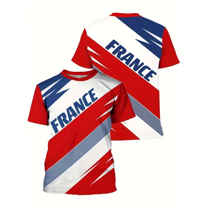 French Symbol 3d Printed T-shirt For Men's Rooster Bicycle Eiffel Tower Pattern T Shirts Street Casual Football Training Tees