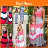 Stunning Color-blocking Blue And Red Striped Maxi Dress For Women And Kids