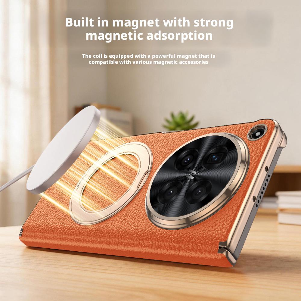 For Oppo Find N6 Case Genuine Leather Magnetic Metal 360° Rotating Stand Dual Hinge Protection Cover For Find N6 Phone Shell