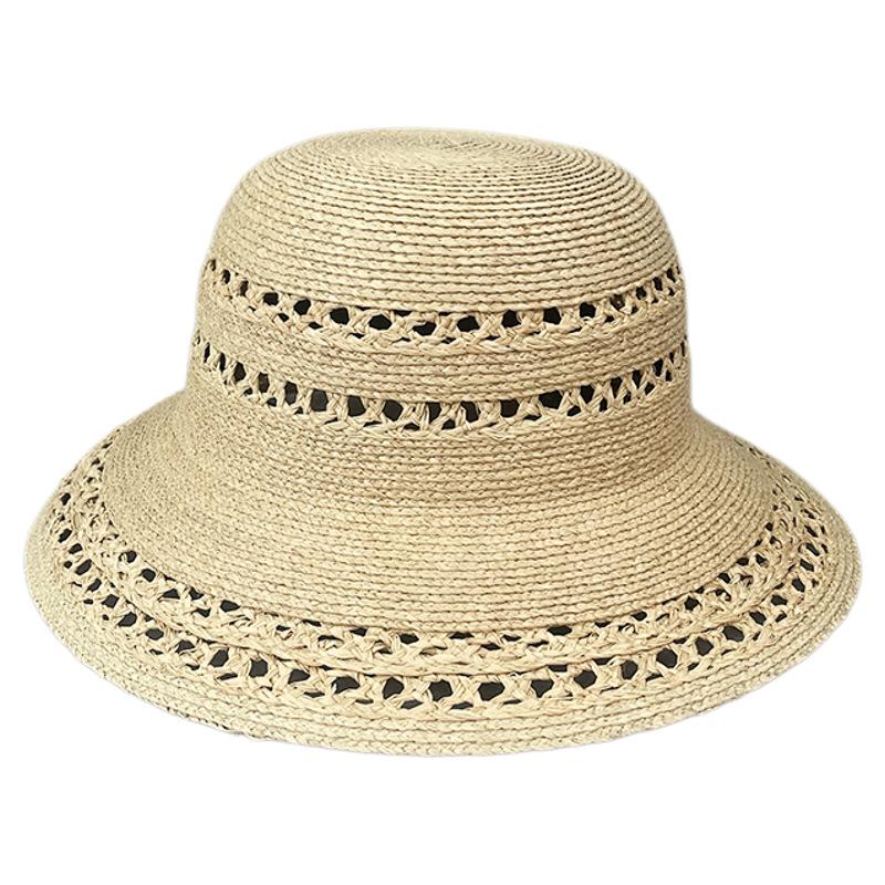 25 Fine Raffia Hand-Woven Hollow Straw Hat Women'S Summer Sun Protection Visor Elegant Top Hat Bucket Hat