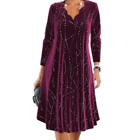 

Женское платье с цветочным краем, V-образным вырезом и длинными рукавами, трапециевидной формы, свободный мягкий пуловер с пайетками, длиной до колена, для вечеринок, выпускного вечера, миди-платье XXXL красный