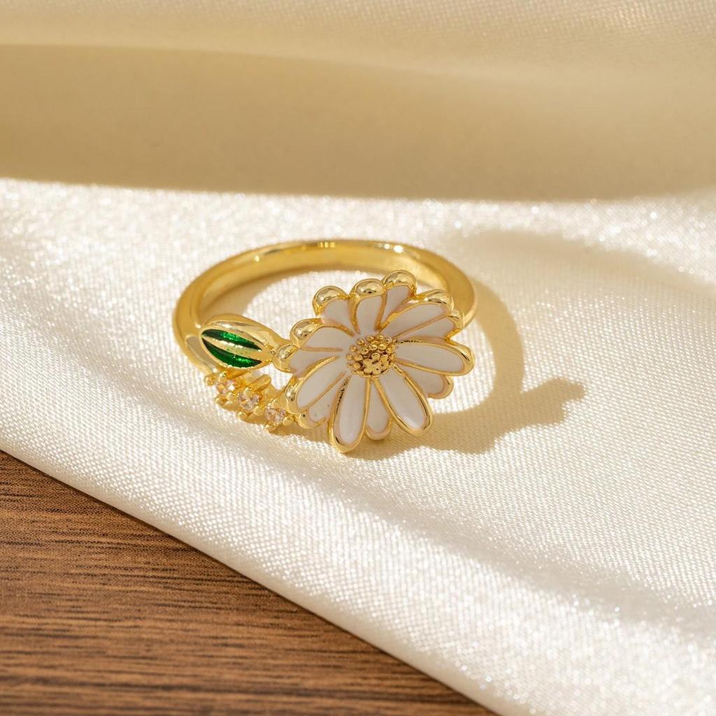 Enamel and Diamond Tulip Adjustable Gemstone Ring for Women - Durable, Non-Fading, High-End Exquisite Design