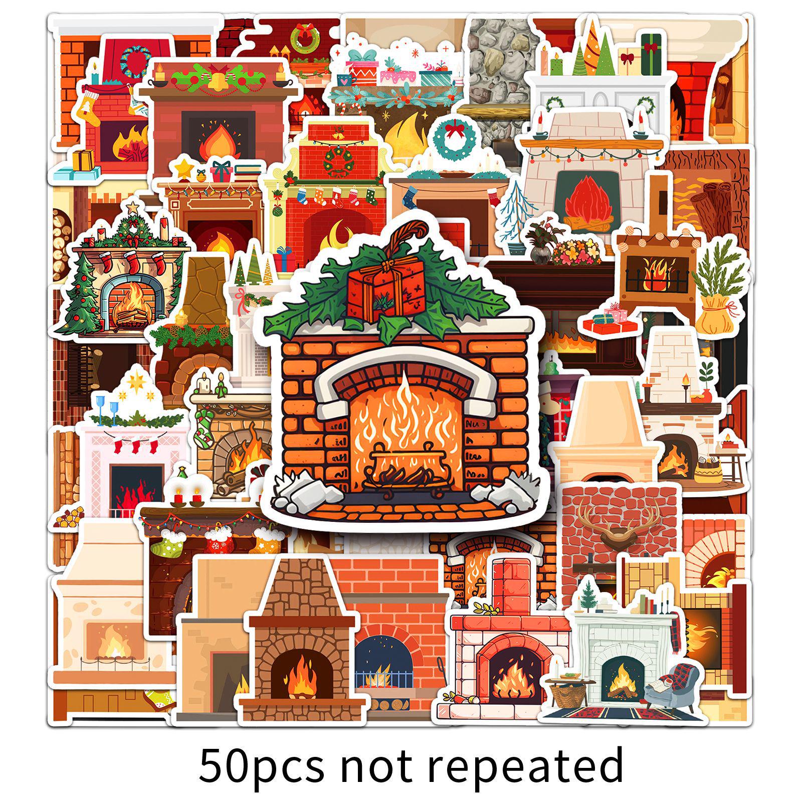 

50PCS Retro Cartoon Fireplace Stickers: Creative DIY Waterproof Decorations for Walls, Glass, and Journals.