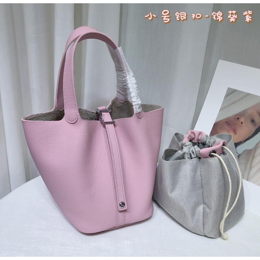 Spot wholesale top layer cowhide vegetable basket bag leather bucket bag commuter fashion lock buckle hand-held handbag woman