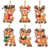 Holiday Hanging Decorations 6Pcs Wooden Reindeer Christmas Ornament, Cute Deer Decor Charms with Jute String, Tree Pendant for Home Shop Natural Wood