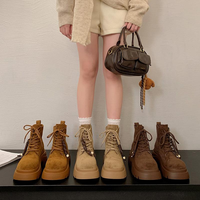 Thick-soled Martin Boots Women's 2025 New Autumn and Winter Super Fire British Wind Single Boots Heightening Short Boots Women's Boots Rhubarb Boots