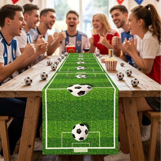 2 Pcs Green Grass Soccer Table Runner Game Day Table Decoration for Sports Theme Birthday Party Supplies Home Kitchen Dining Decor