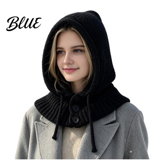 Knitted Hat with Neck Warmer Women Hooded Scarf for Winter Knit Pullover Balaclava Hood Cozy Adjustable Drawstring Warm Gaiter Skull Cap
