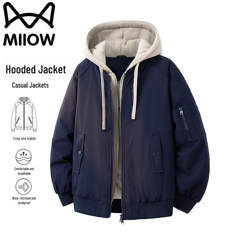 Men's Winter Layered Look Hooded Padded Bomber Jacket