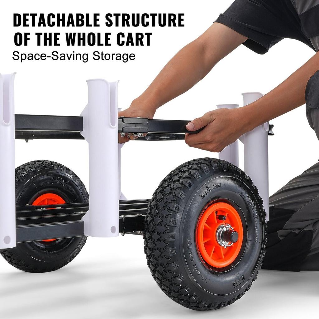 Beach Fishing Cart, 200 Lbs Load Capacity, Fish and Marine Cart with Two 11" Big Wheels Rubber Balloon Tires for Sand, Heavy-Duty Steel Pier Wagon