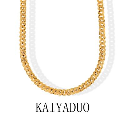 European-American Trendy Flat NK Chain Necklace In Gold-Plated Titanium Steel - Hip-Hop Style Embossed Cuban Design for Couples.