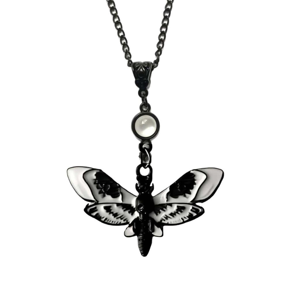 Gothic Black Death Head Moth Insect Enamel Pendant Necklace for Women Men Halloween Collar Chain Grunge Aesthetic Jewelry Gift