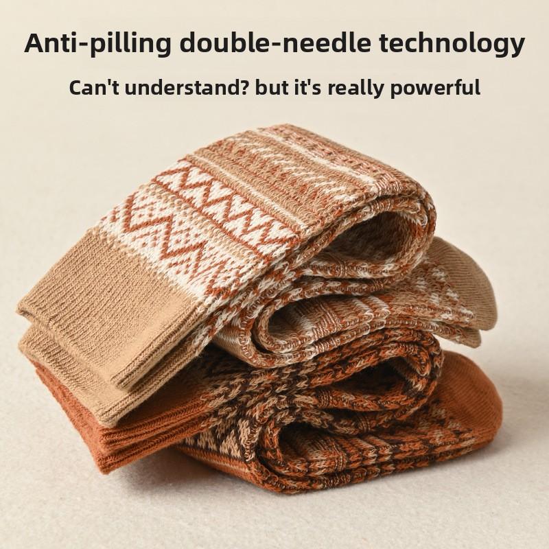 5 Pairs of Female Spring and Autumn Retro Folk Wind Tube Pile Socks