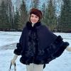 Chal de Punto con Cuello de Piel y Capa para Mujer - Versátil Cálido Bidireccional Otoño/Invierno