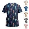 Women V Neck Short Sleeve Work Top with Pockets Animal Print Pattern Medical Uniform Shirt for Healthcare Professionals Comfortable Fit