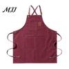 Catering And Chef Apron Canvas Work with Multi-Pocket, Waterproof Oil-Proof Cross-Back Apron, Protective for Cleaning Adjustable Straps Kitchen