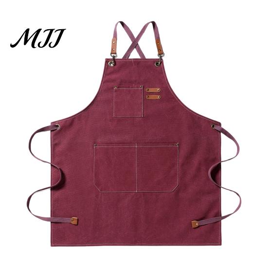 Catering And Chef Apron Canvas Work with Multi-Pocket, Waterproof Oil-Proof Cross-Back Apron, Protective for Cleaning Adjustable Straps Kitchen