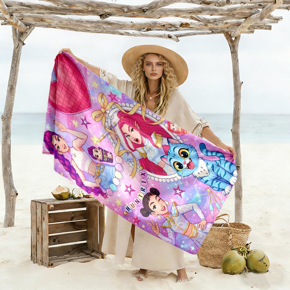 Kpop Demon Hunter Beach Towel Quick-Dry Soft Microfiber Comfortable Lightweight Suitable for Swimming, Gym, Camping, Yoga Vacation