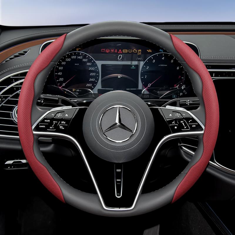 Suitable for Mercedes-Benz Breathable Holes Leather Steering Wheel Cover Segmented Quick Release Design Non-Slip and Durable E Class S C a Glc Suv