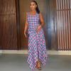 European and American Women's Clothing Summer New Fashion Neck Sleeveless Plaid Slim Backless Irregular Dress