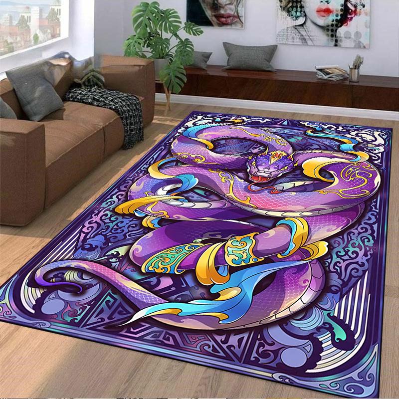 "Purple Mythical Dragon Carpet with Golden Details for Home Decor" Suitable for Use As an Anti-slip for Living Room Bedroom Sofas