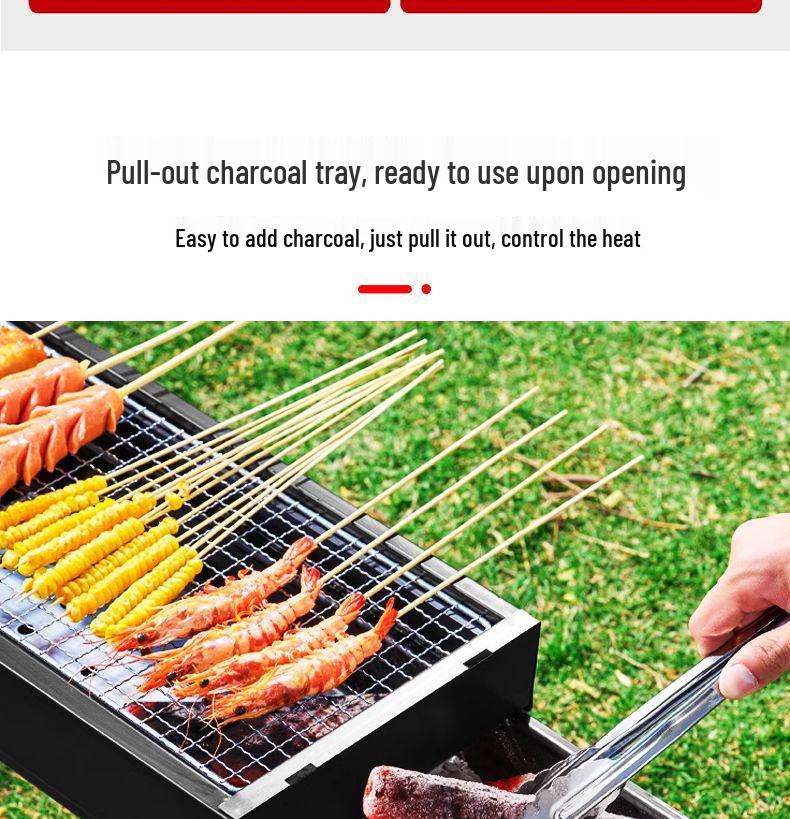 Portable Folding Charcoal Barbecue Grill with Skewers for Outdoor Cooking