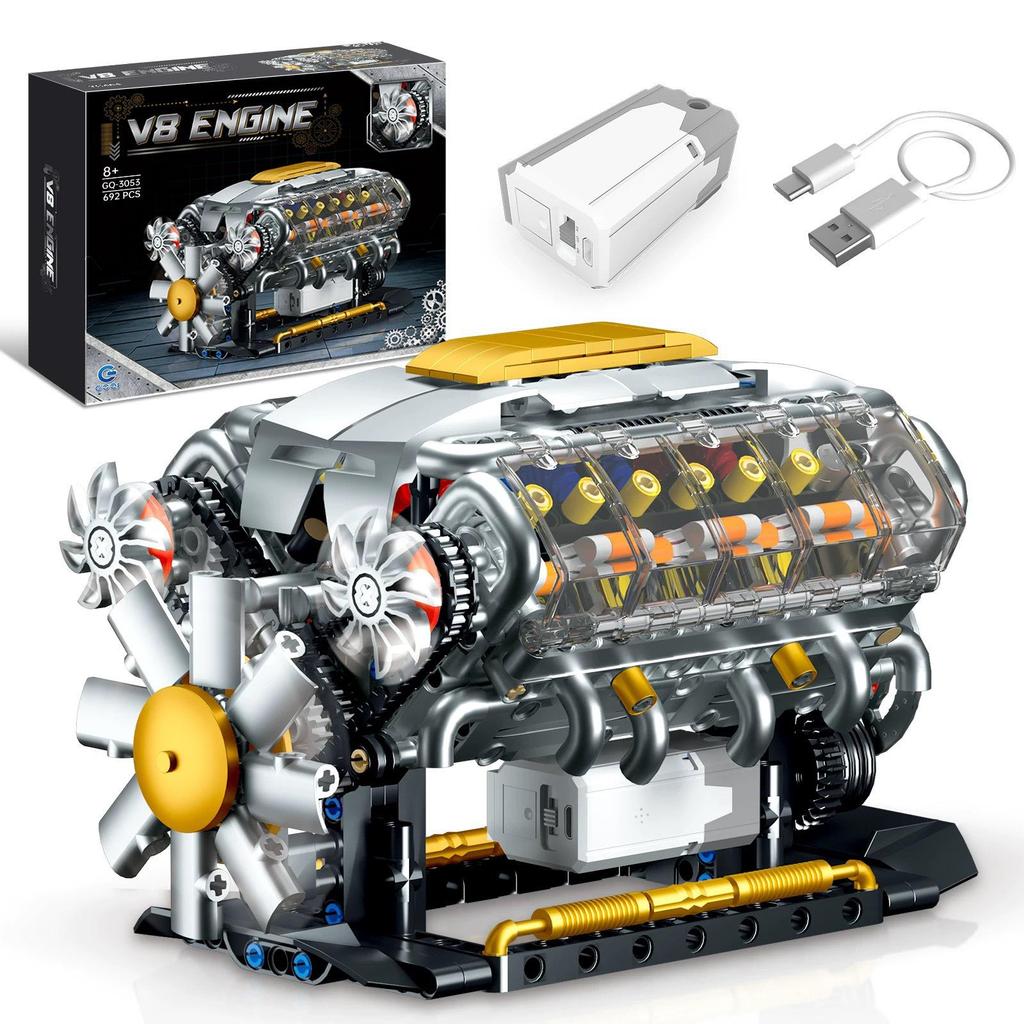 Gaoshan 3053 V8 Engine Electric Turbocharged Lego-Compatible Toy Bricks