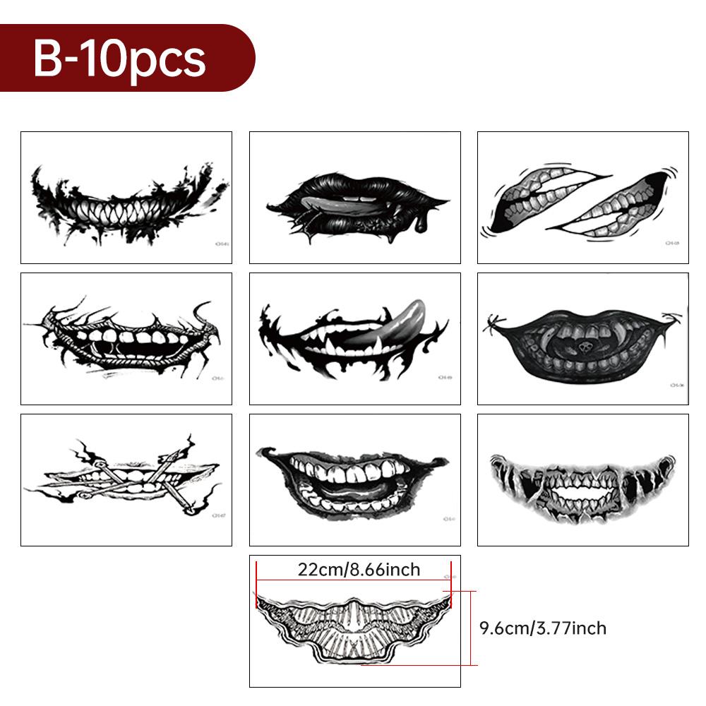 Halloween Temporary Tattoo Stickers Waterproof Horror Lips DIY Stickers Big Mouth Fake Tattoos Scar Special Facial Funny Makeup