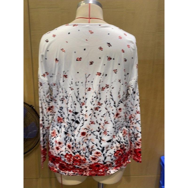 Plus Size Women S Long Sleeve Crew Neck Floral Print Spliced T Shirt