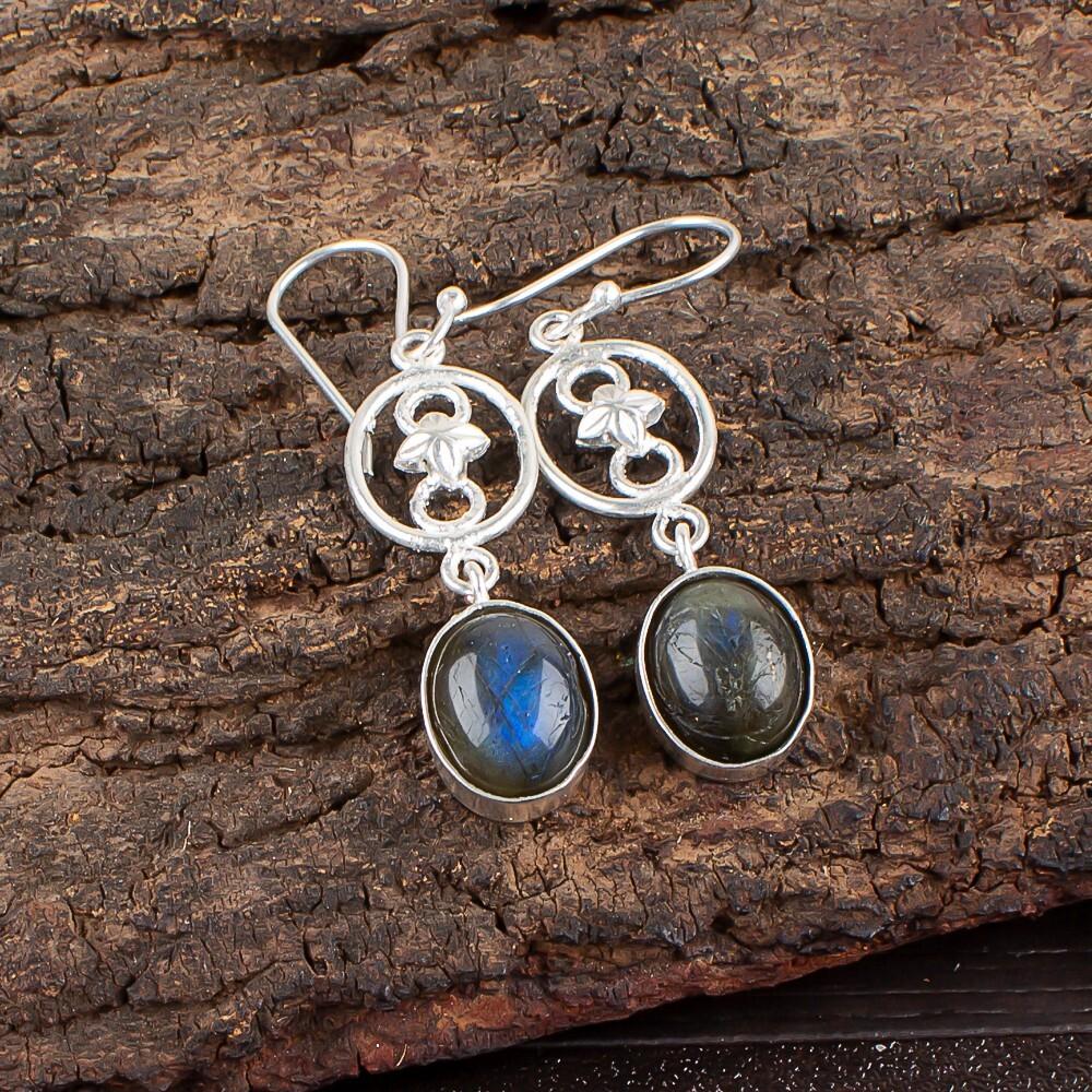 

Натуральный Лабрадорит Драгоценный Камень 925 Стерлинговое Серебро Ювелирные Изделия Ручной Работы Серьги 2.00 EE-17-19