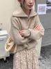 Autumn Loose Solid Color Half-Zip Knit Sweater with Turn-Down Collar for Women