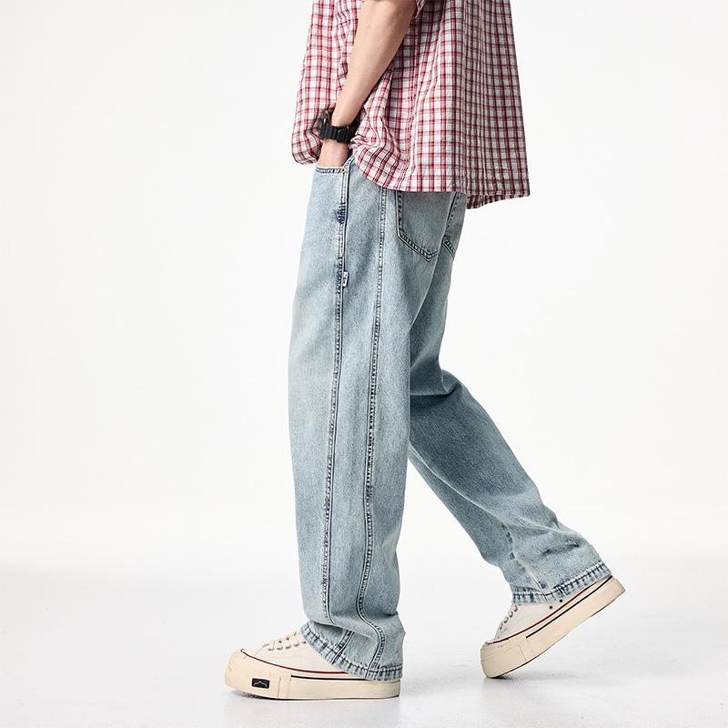 

Новый летний стиль Мужские джинсы светло-голубого цвета Тяжелые брюки Потертые Свободные джинсы Брюки 38