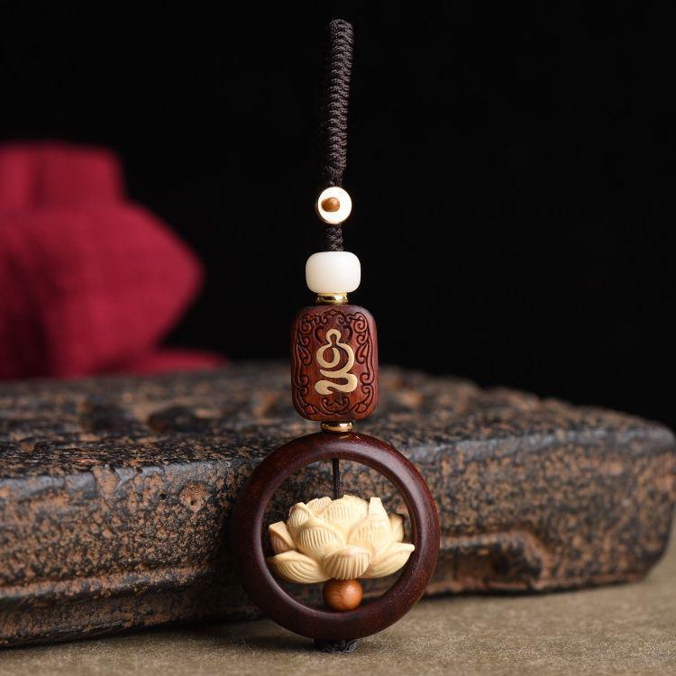 Lotus Rosewood Bead Keychain Pendant - Creative Vajra Knot Accessory for Men & Women