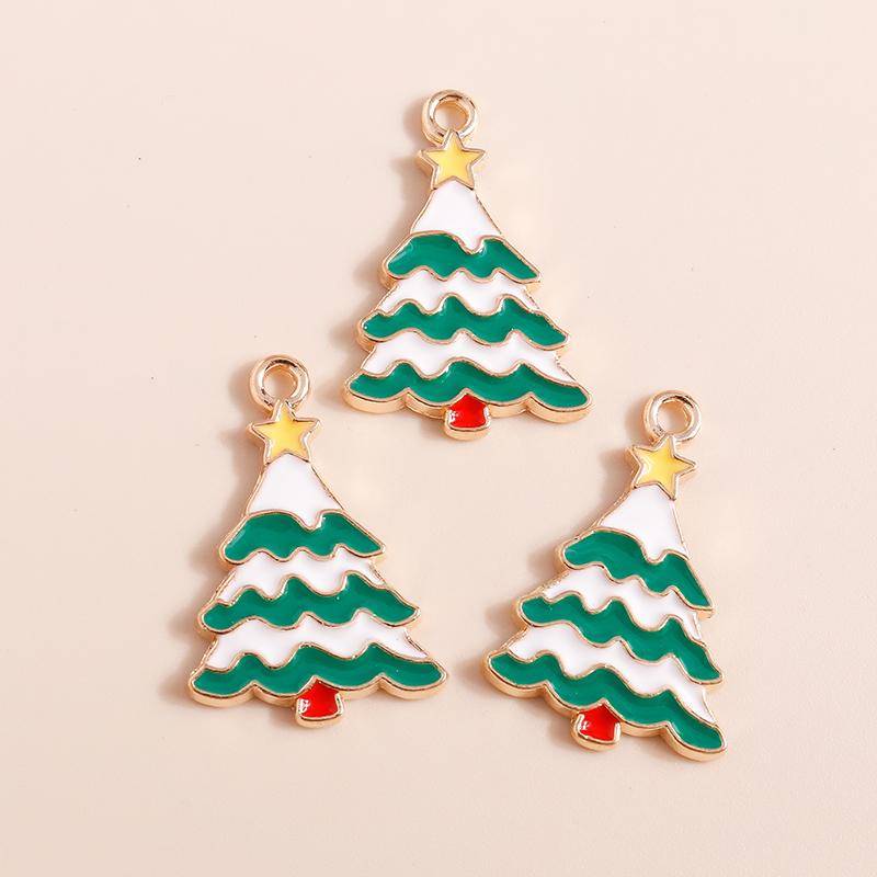 10pcs Enamel Christmas Tree Snowman Pendants Charms for Jewelry Making Earrings Necklace DIY Bracelet Accessories Supplies
