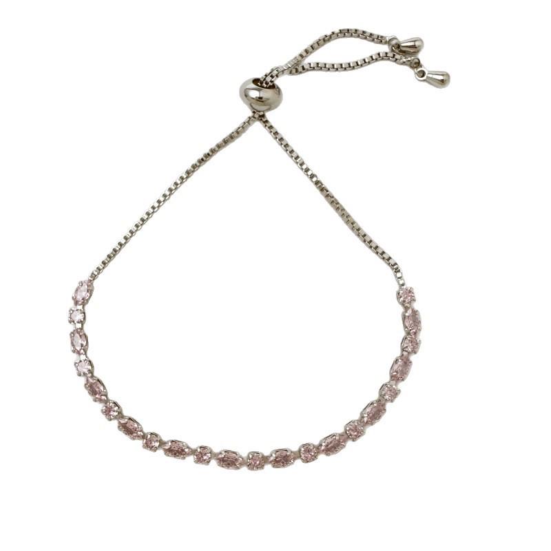 Elegant Pink Zirconia Adjustable Bracelet: Chic Design, Versatile Hand Jewelry for Women