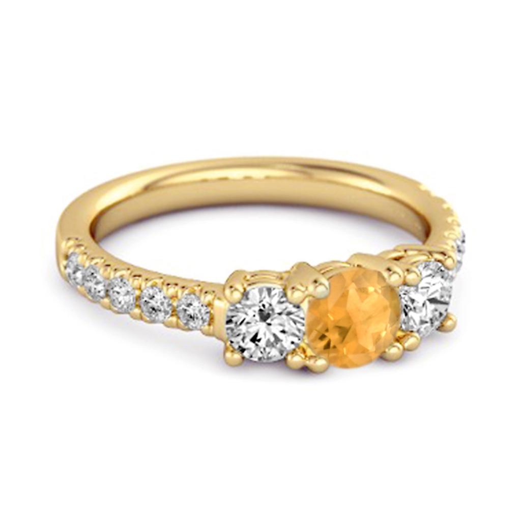 Citrine Three- 925Stone Accent Design Ring - 925 Sterling Silver Gold Vermeil