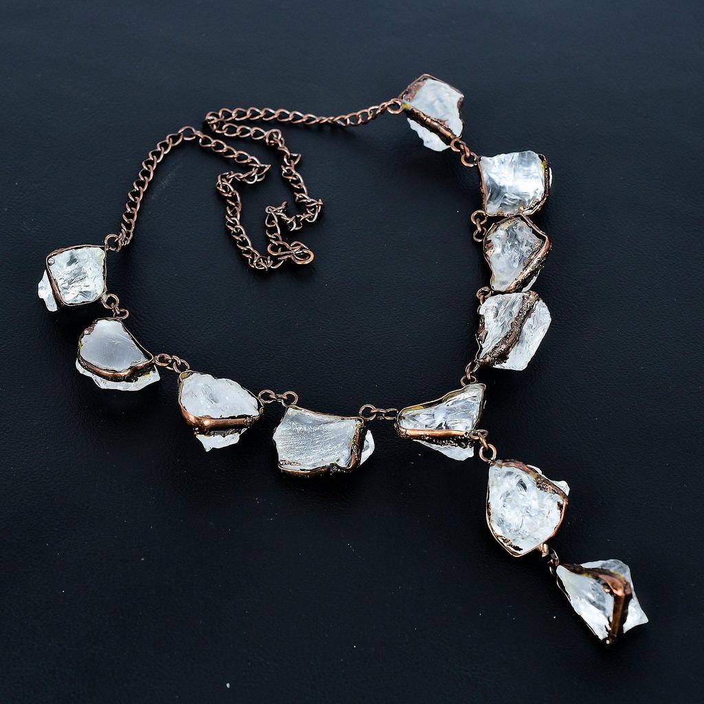 Clear Quartz Handmade Gemstone Necklace, Copper Electroformed Necklace Antique Jewelry, For Engagement Gift