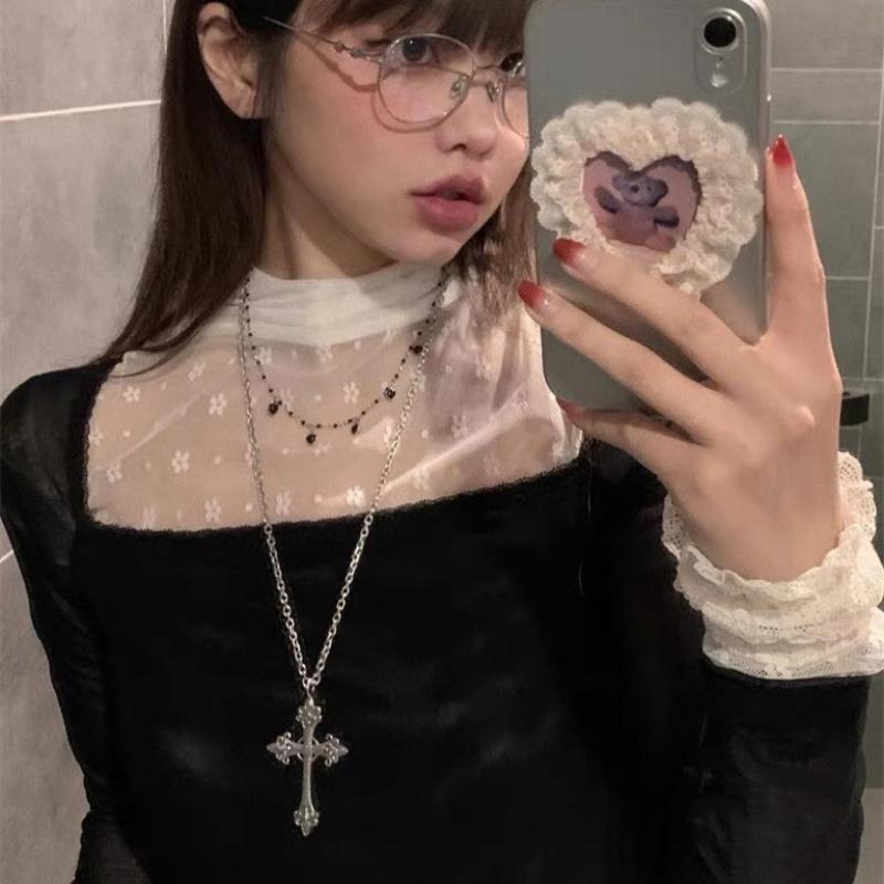 Collier Pendentif Croix Cristal Rose Punk Mode Gothique Clavicule Rétro Bijoux Esthétiques Cadeaux de Fête Homme Femme