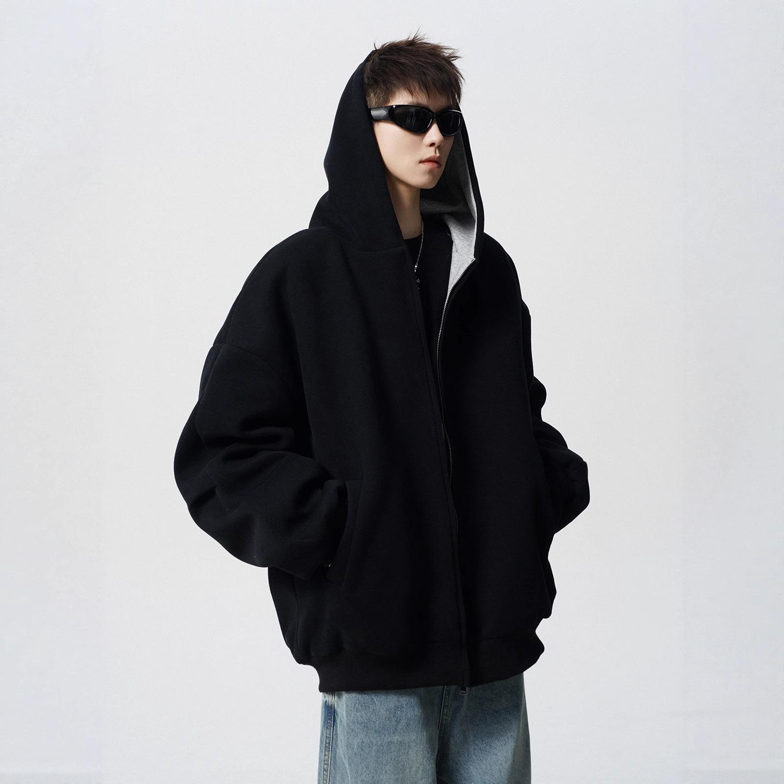 

Универсальный свитер мужской и женский осенний худи для пары контрастная повседневная куртка XXXL чёрный