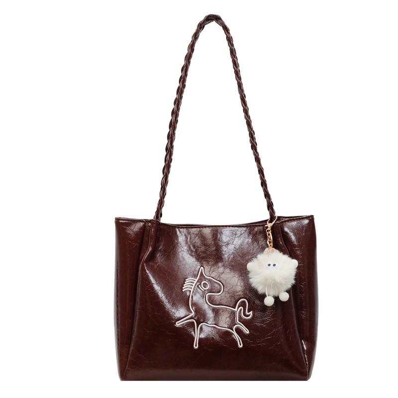 New Fashion Commuter Shoulder Bag Student Class Underarm Bag Women'S Retro Large Capacity Tote Bag