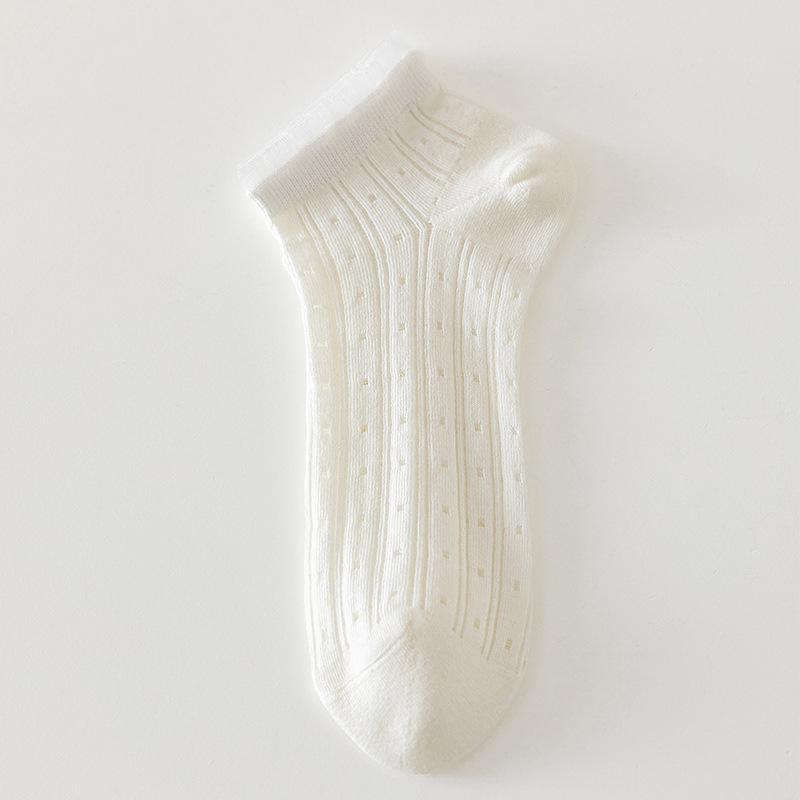 White Summer Thin Pure Cotton Mesh Breathable Bow Lace Girls' Summer Short Socks