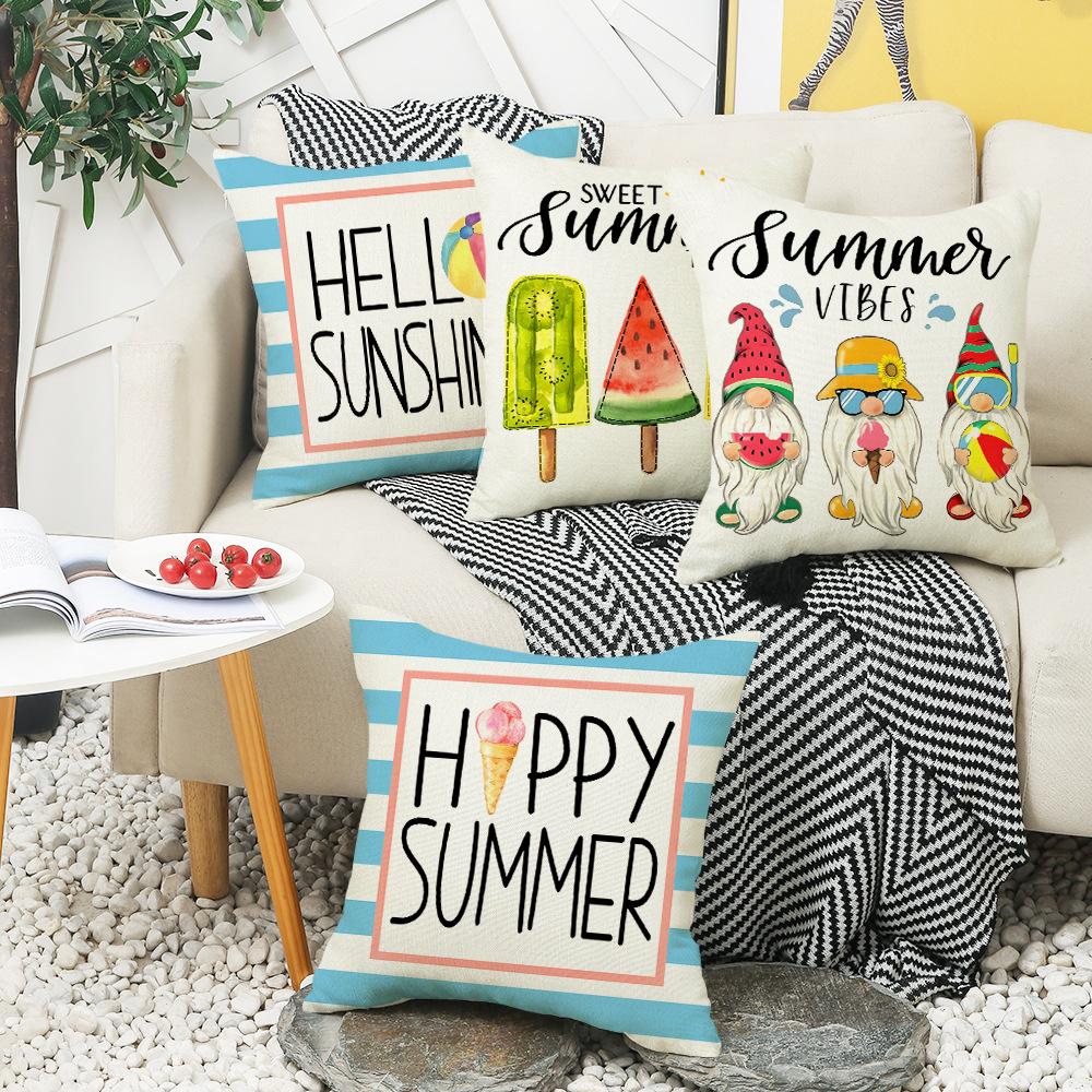 Hot Colorful Summer Home Bedroom Living Room Sofa Cushion Pillow Cover Linen Letter Print Cartoon